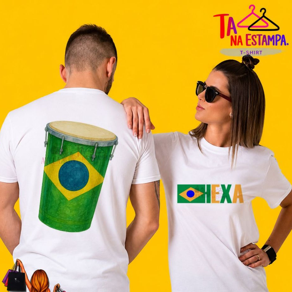 CAMISETA UNISEX Blusa t-shirt (Frente e costa) TAMBOR, BRASIL CARAMELO, HEXA, COPA DO MUNDO 2026