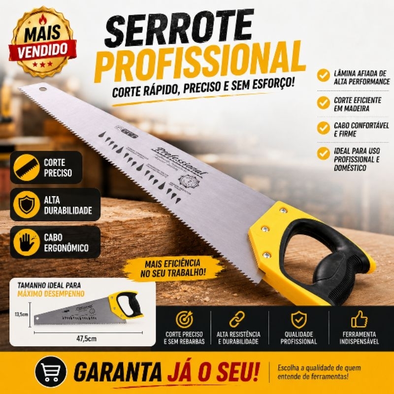 Serrote Profissional Cabo Plástico Emborrachado 22 Polegadas Carpinteiro Obra Construção Aço Reforçado Multiuso Fertak