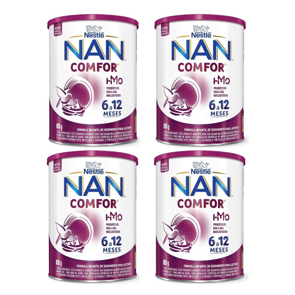 Kit 4 Latas NAN Comfor (6 a 12 Meses) 800g cada (ROXO) EQ.1
