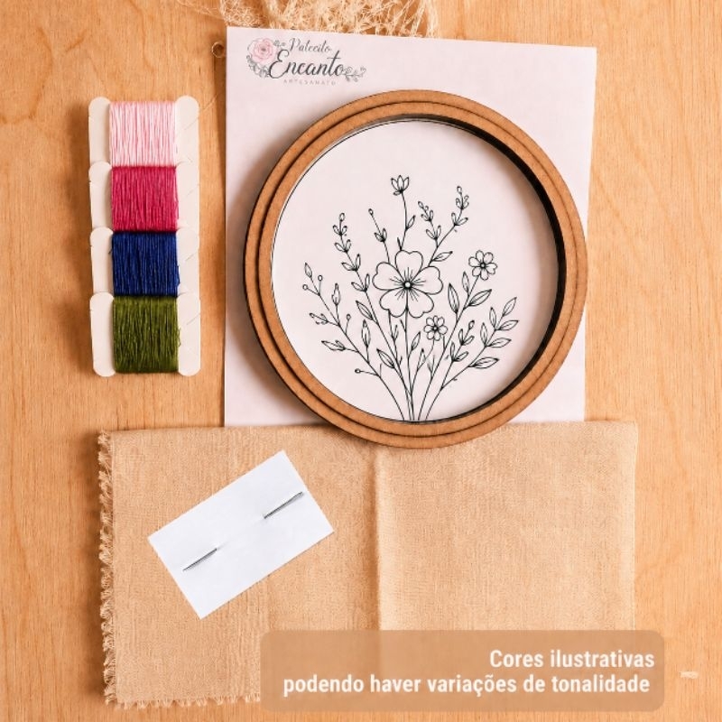 Kit Bordado para Iniciantes Completo Bastidor 14cm Linhas Agulha Guia de Pontos | Bordado Livre DIY