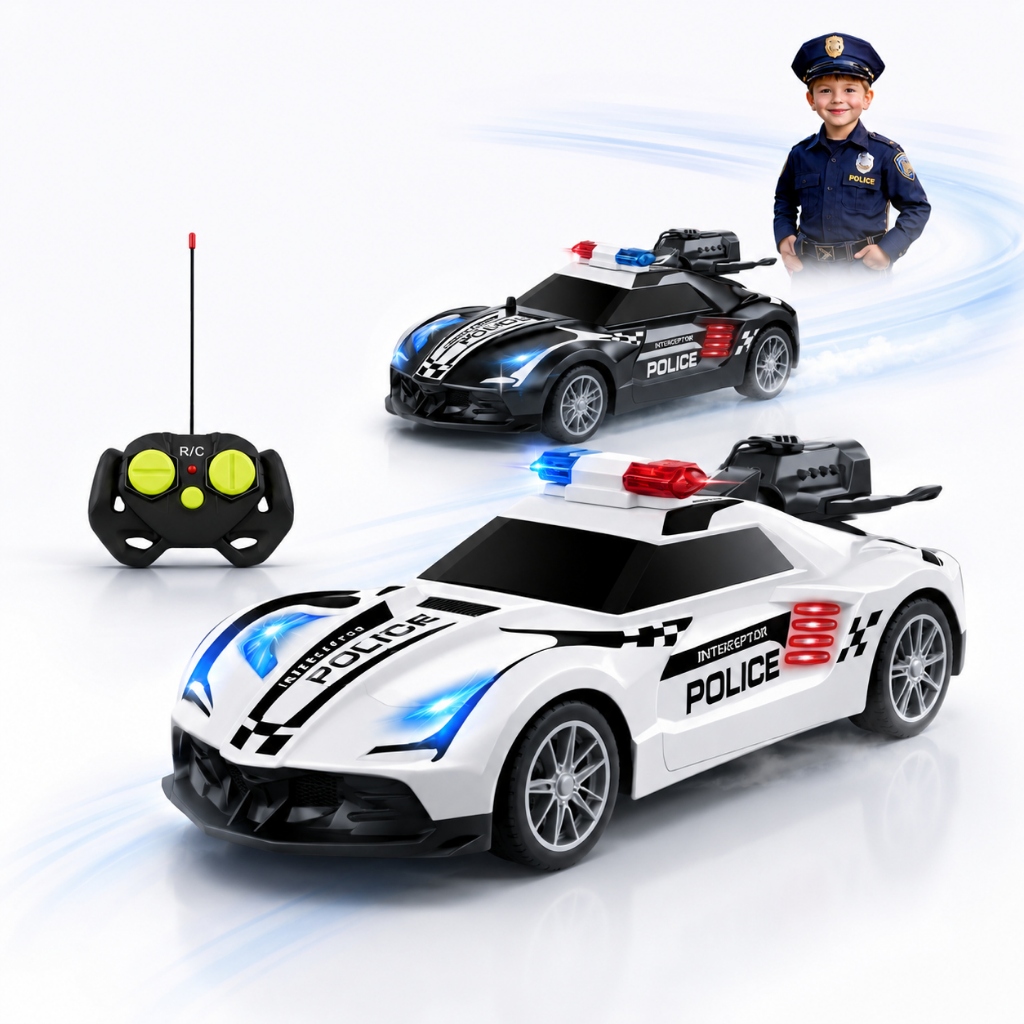 Carrinho De Polícia Controle Remoto Com Luz E Fumaça Brinquedo Infantil Realista