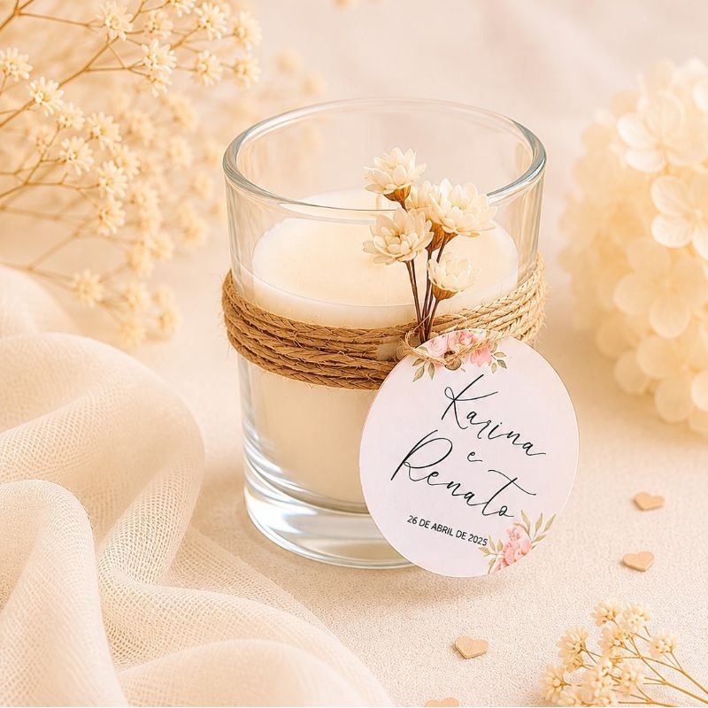 50 unidades Lembrancinha Casamento-Vela Aromática Personalizada Pote 70ml - Formatura - Debutante - Brindes