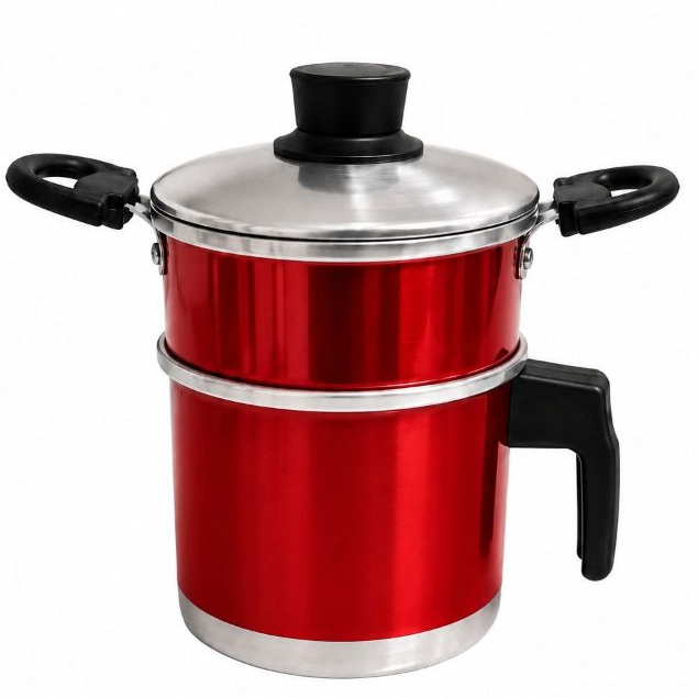 Cuscuzeira mini 3 em 1 Alumínio com Leiteira Panela a Vapor Cabo Antitérmico