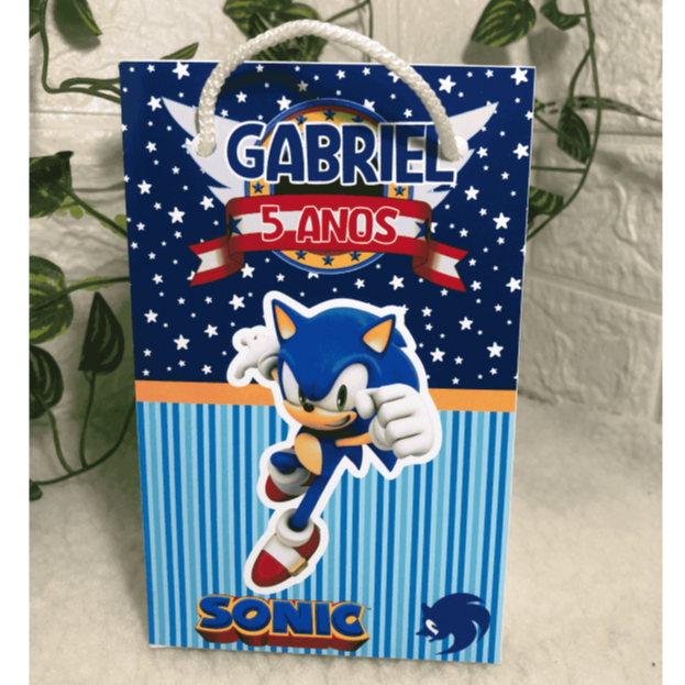 Sacolinha Sonic Personalizada com nome e idade ,para Lembrancinha ou Mimo Aniversário..