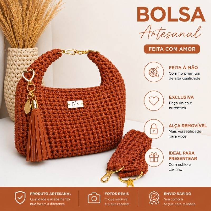 Bolsa artesanal cores variados com alça removível l