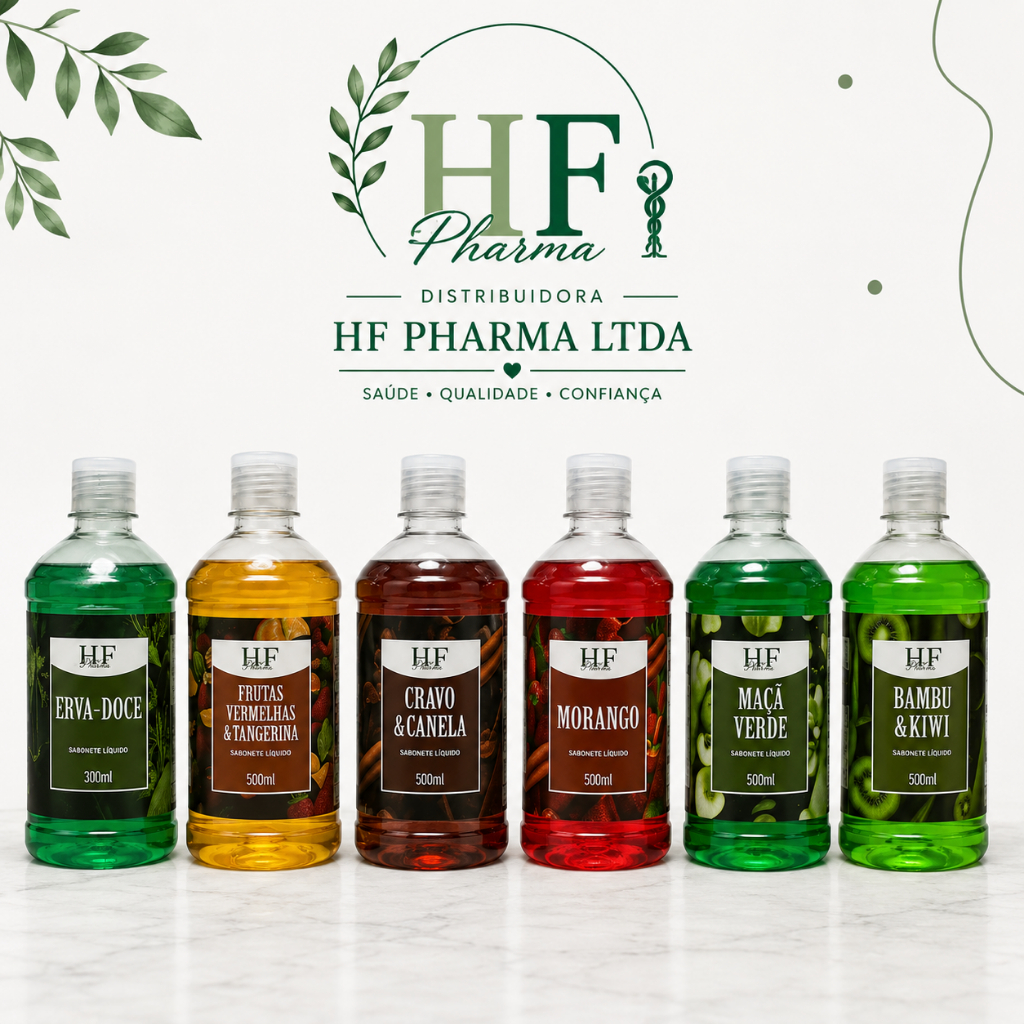 Sabonete Líquido hidratante HF PHARMA 500ml com Tampa – Hidratação, Frescor e Limpeza Suave