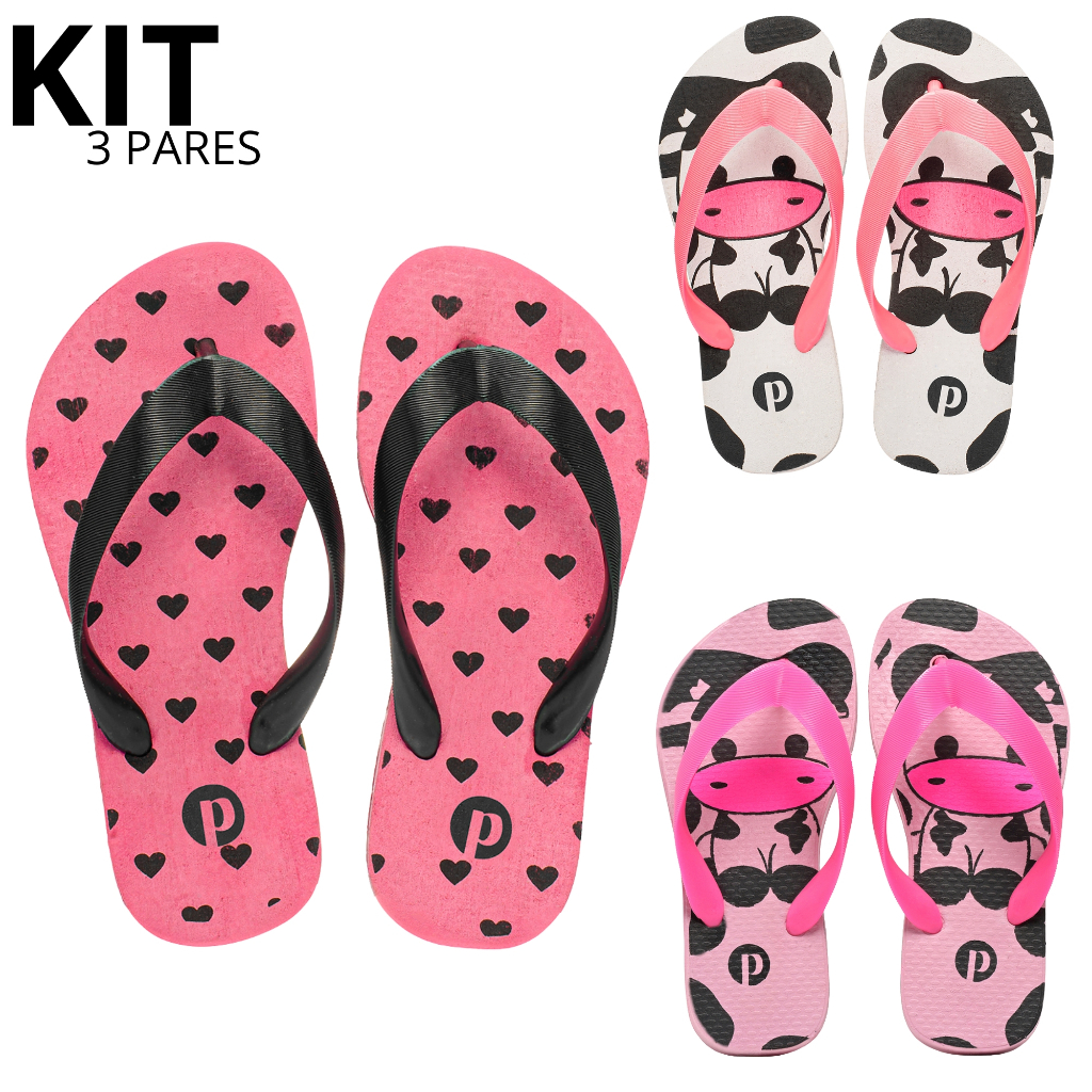 Kit Chinelo Feminino Infantil Estampado Macio Antiderrapante