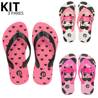 Kit Chinelo Feminino Infantil Estampado Macio Antiderrapante