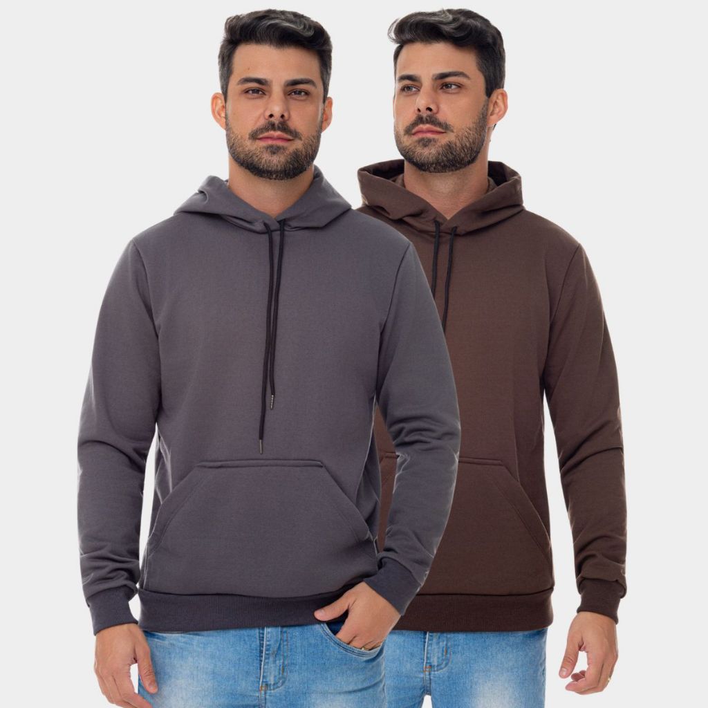 Kit 2 Blusa Moleton Moletom Unissex Capuz Casaco Flanelado Térmico Confortável Casaco Inverno Casual