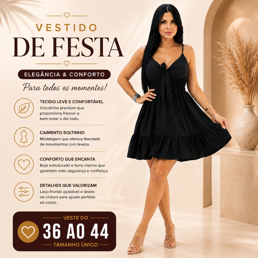 Vestido Feminino Curto Com Bojo Viscolinho Festa Verão Elegante Confortavel Rodado