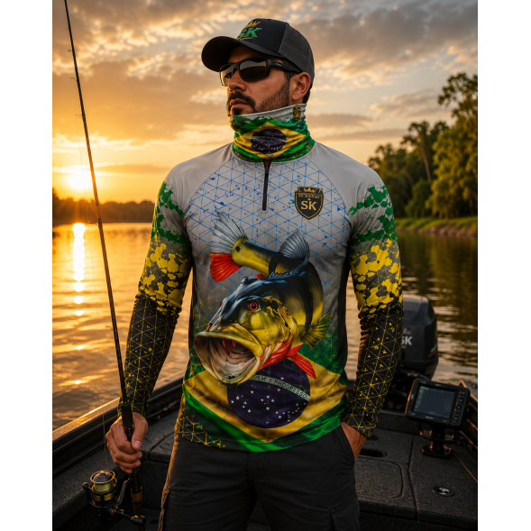 kit Camisa + buff De Pesca Prot Uv50+ Dry Fit Superking SK13