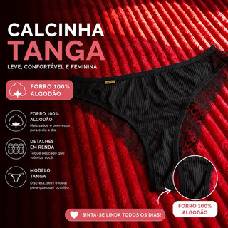 Calcinha Tanga Canelada Conforto Detalhe Renda GG