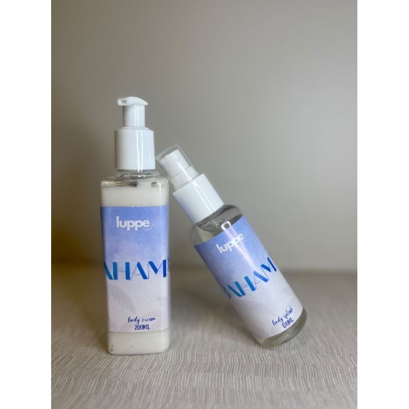 Kit feminino Luppe: Bahamas- Creme hidratante corporal 200 ml+Body Splash feminino. Fragrância suave,refrescante e leve.