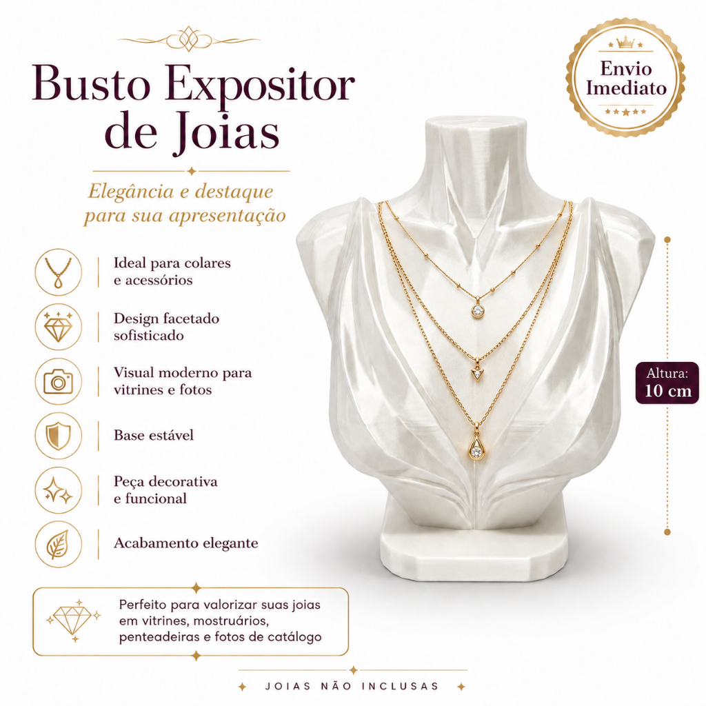 Suporte Expositor Busto Colares E Acessorios Facetado Luxo 10cm Balcao Vitrine Premium Envio Rapido