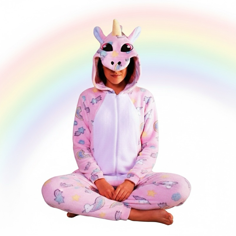 Kigurumi Unicórnio Brilha no Escuro Pijama Fantasia Macacão