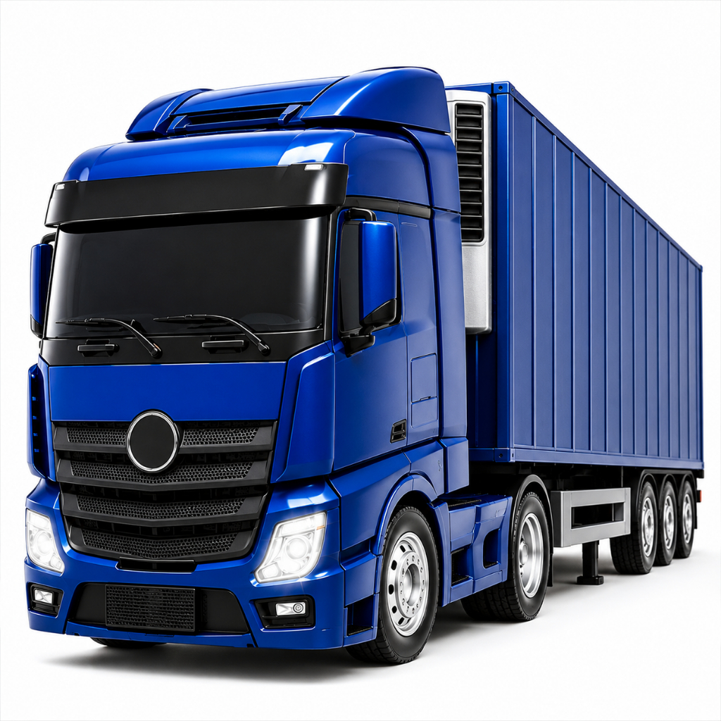 Caminhão de Brinquedo Grande Infantil Baú Refrigerado Mercedes Actros Carreta Roda Livre Menino