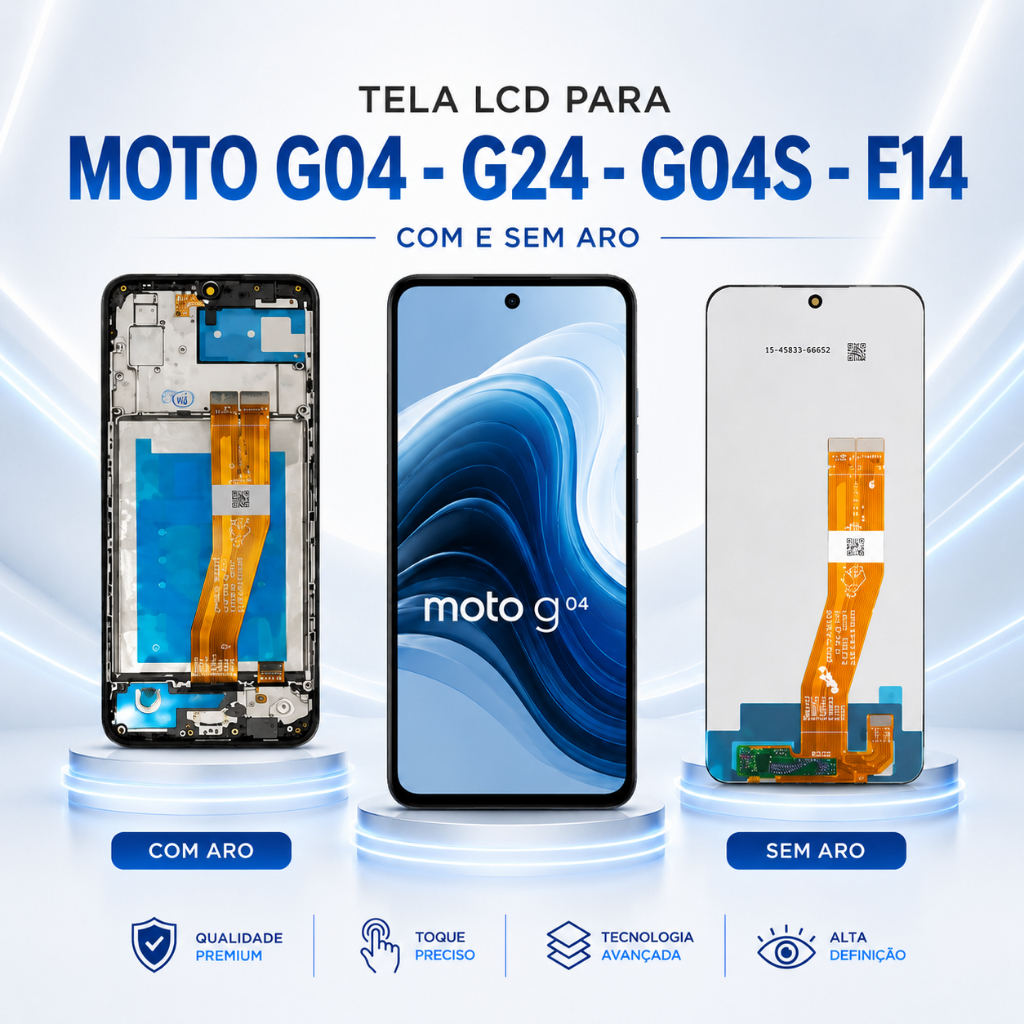 Tela Display Frontal Touch LCD Moto G04 / G04s / G24 Com e Sem Aro Premium - Plug & Play + Testada Antes do Envio