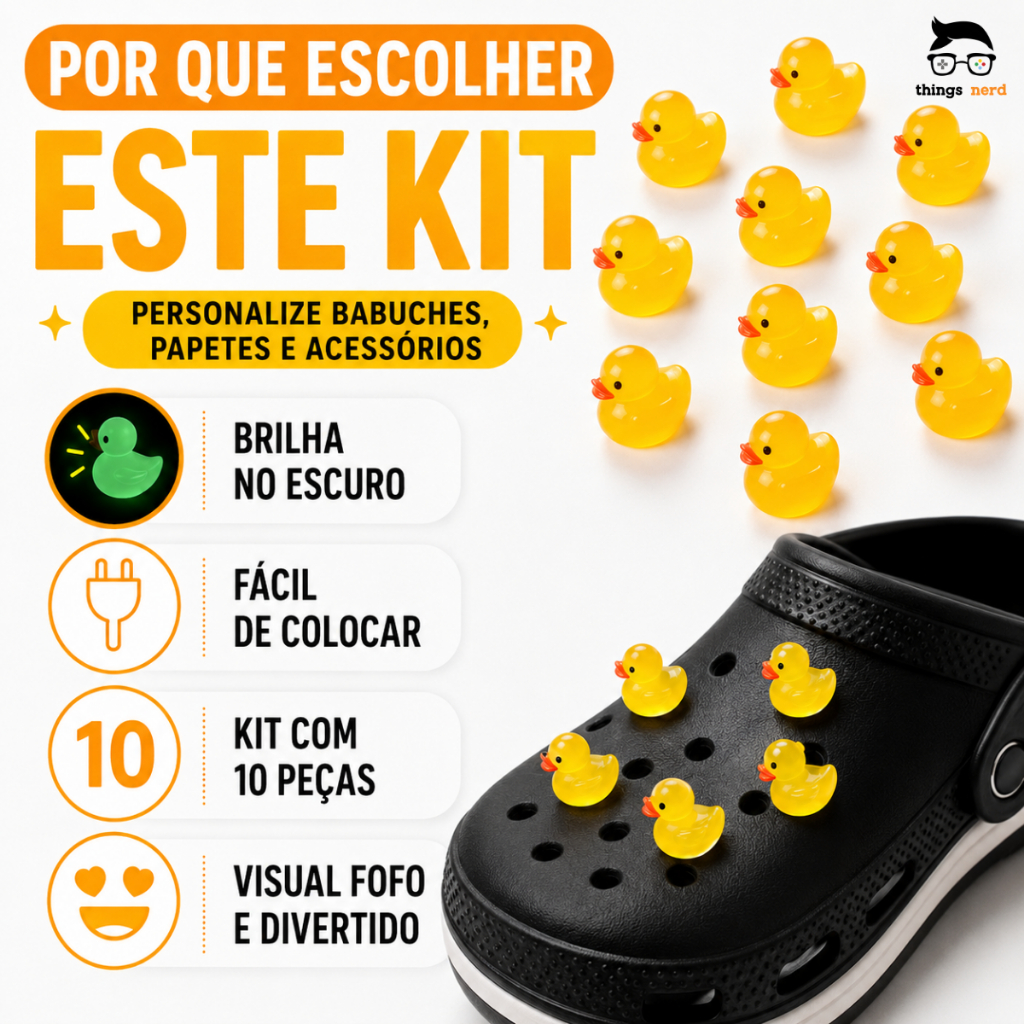 Kit 10 Charm Patinho Brilha No Escuro Compatível Babuche Papete Pin Botton Pingente Decoração Fivela — imagem 2 de 2