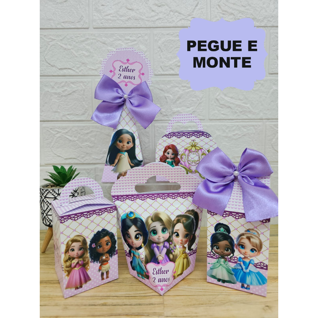 Kit Caixinhas Personalizadas PRINCESAS (PEGUE E MONTE) Lembrancinhas Festa Infantil PRINCESAS