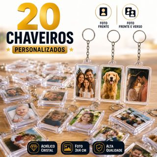 Kit 20 Chaveiros Acrilicos 3x4 Personalizado Foto Lembrancinha Eventos Festas Brindes Presente