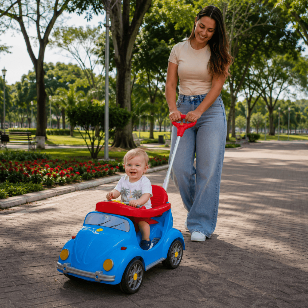 Carrinho de Passeio e Pedal para Bebe Calesita Fouks Azul 30kg