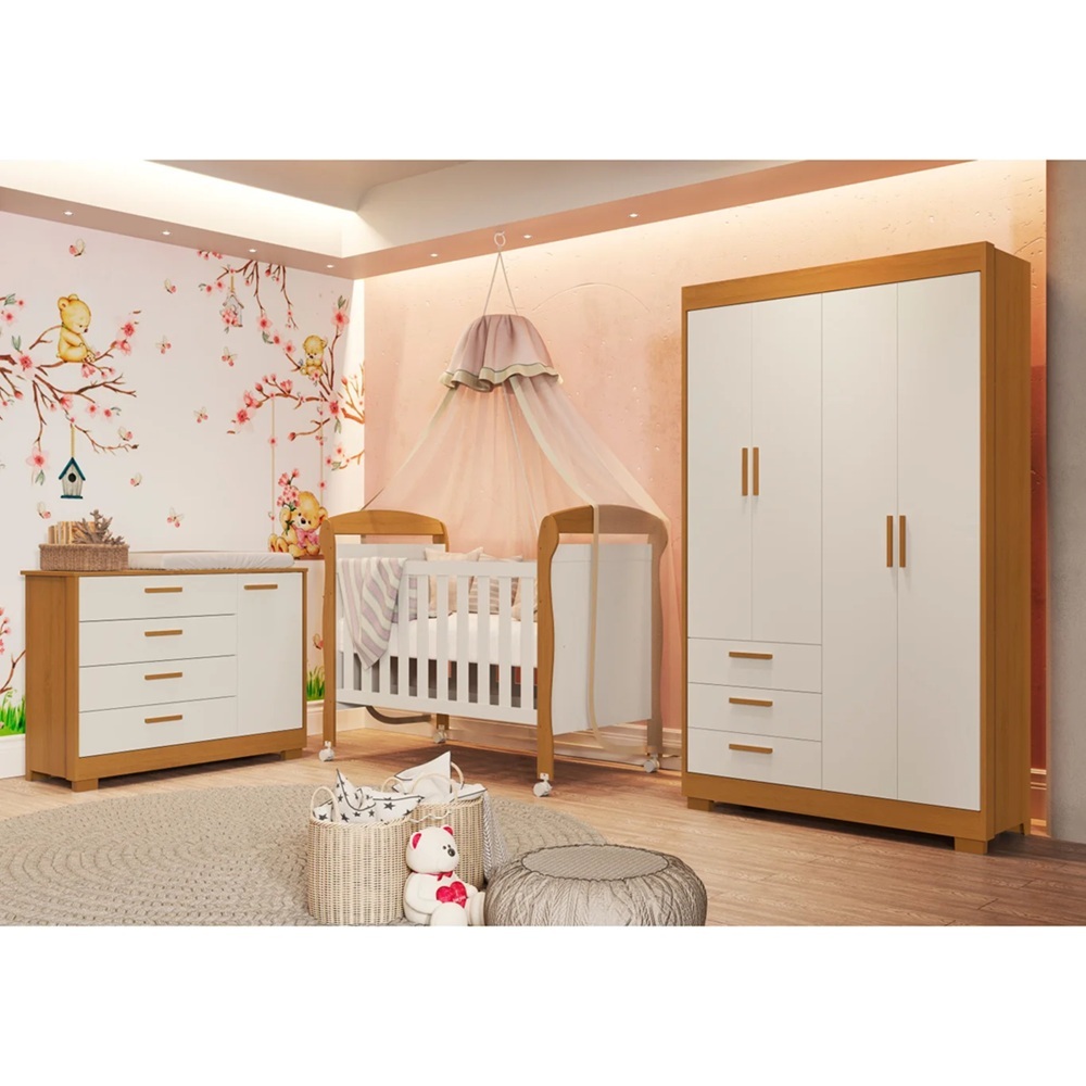 Quarto para Bebê Completo Infantil 100% MDF com Berço 2 em 1 Zaki Areia Fosco / Savana Reller