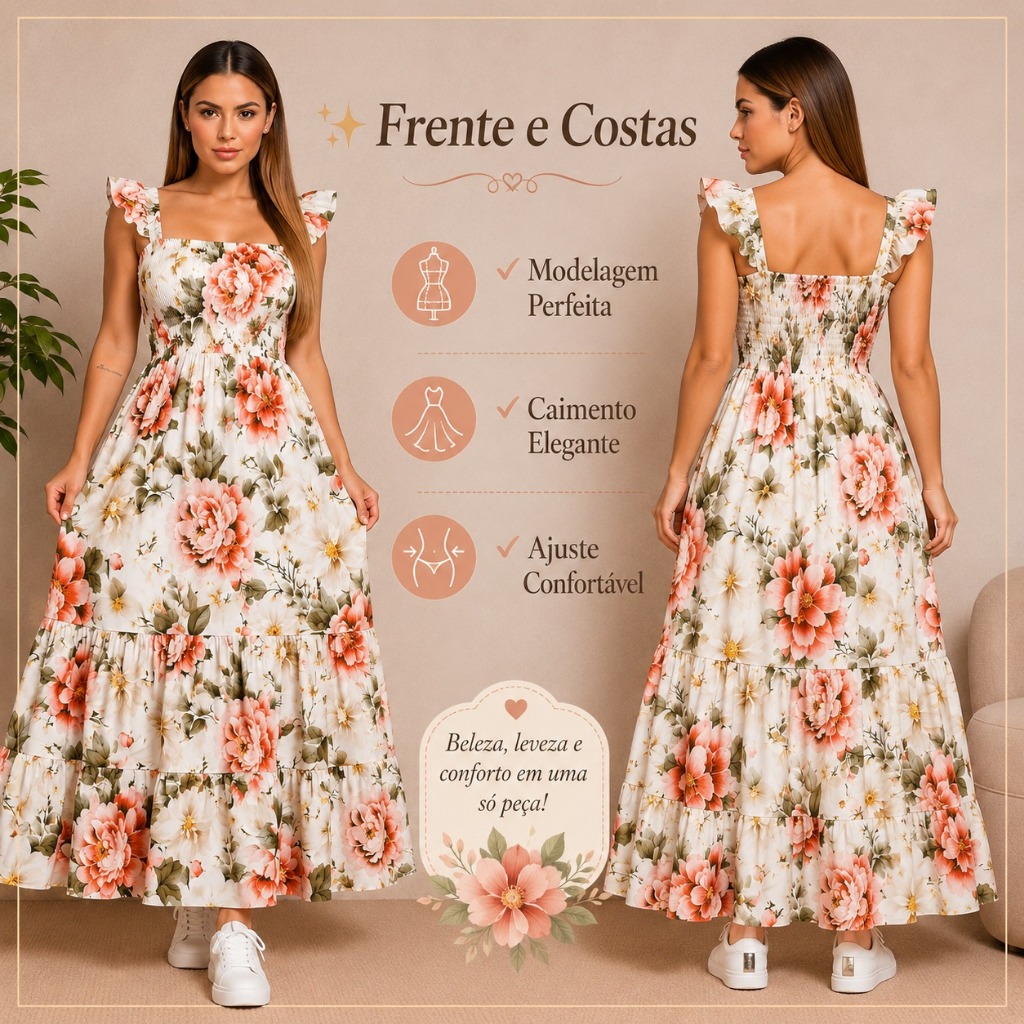 Vestido Gestante Longo Estampa Digital Borboletas Floral Feminino Corpinho Todo em Lastex Confortável Moda Gestante