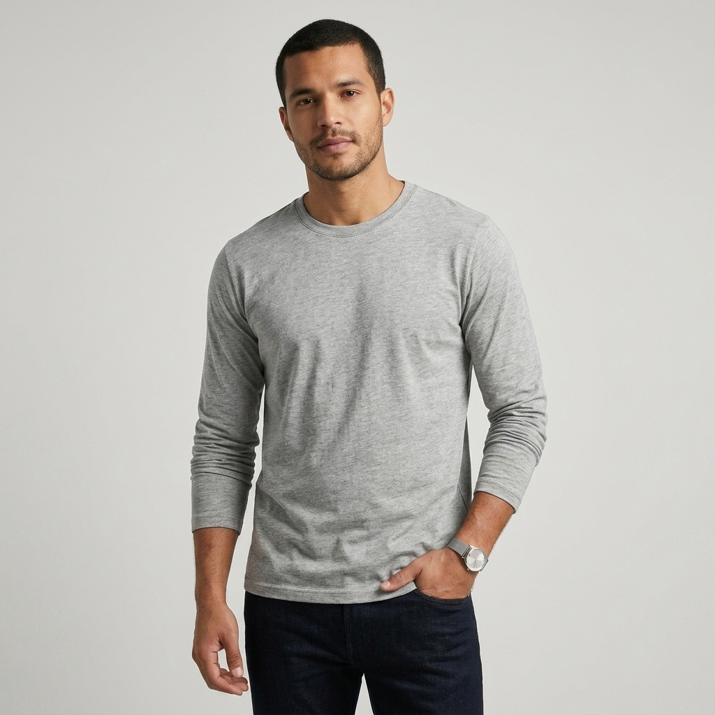 Camisa Masculina Manga Longa Gola Careca Lisa Algodão Premium Casual Confortável e Versátil