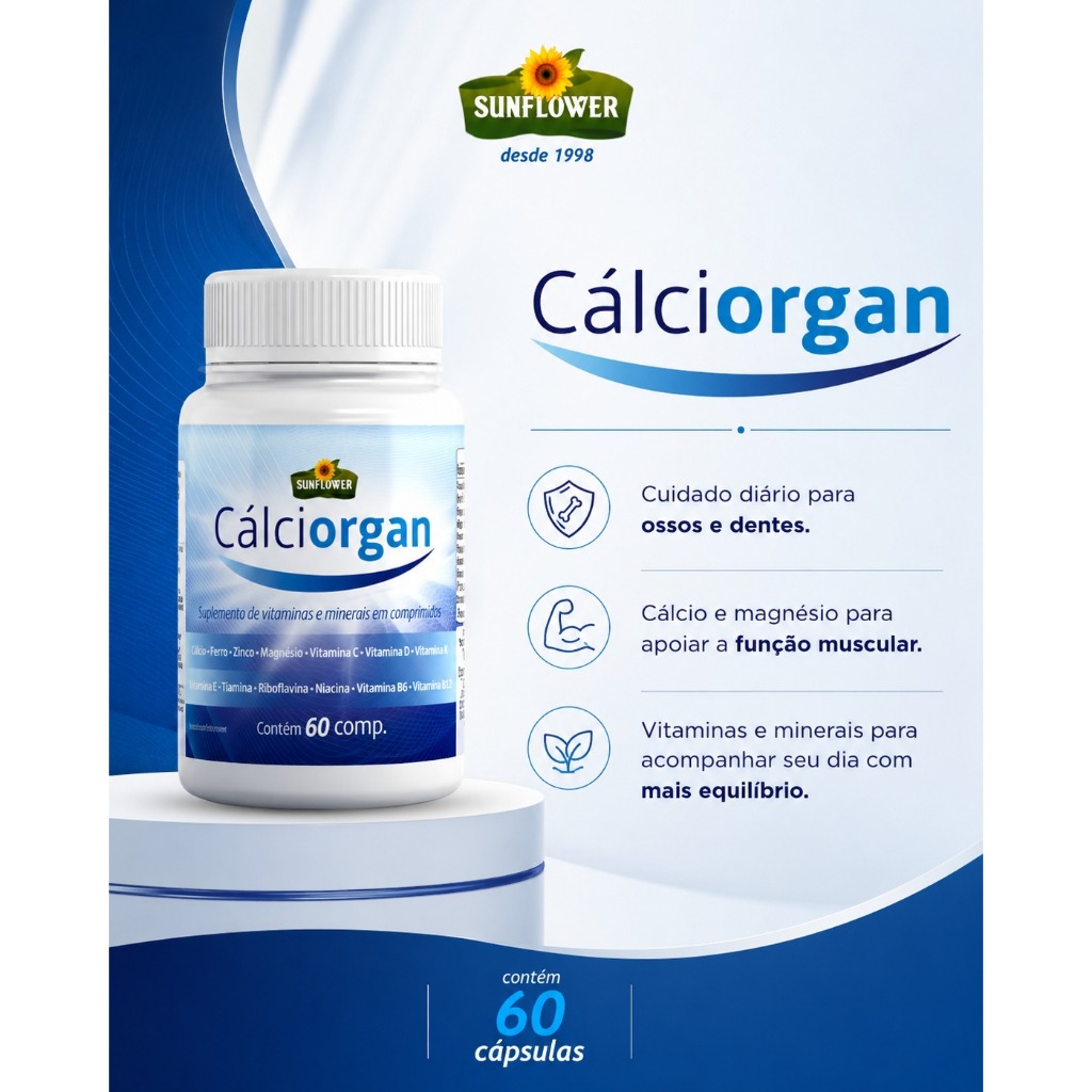 Calciorgan suplemento de calcio, ferro, znco, magnesio e vitaminas