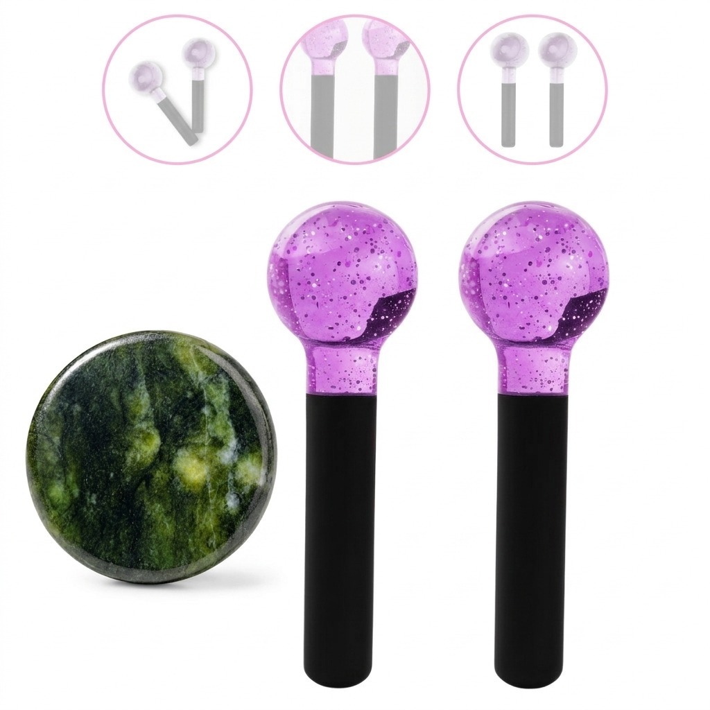 Kit Esfera Lilás Cromoterapia Spa Sobrancelhas Com Glitter