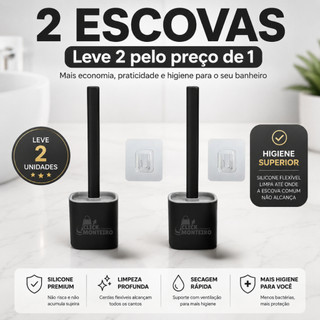 Kit 2 Escovas Silicone Vaso Sanitário Base Banheiro Privada Preta