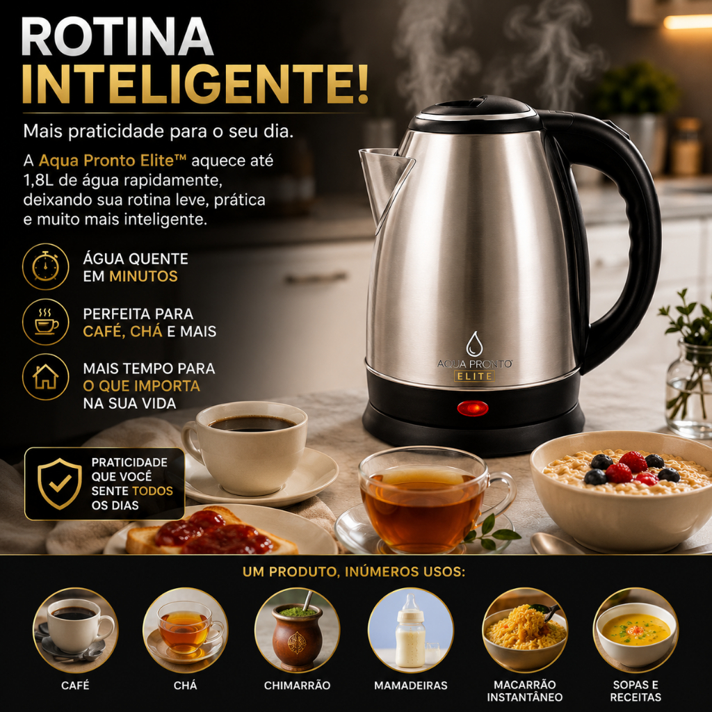 Chaleira Elétrica Aqua Pronto Elite™ Inox 1,8L 1000W Aquecimento Rápido Desligamento Automático 127V