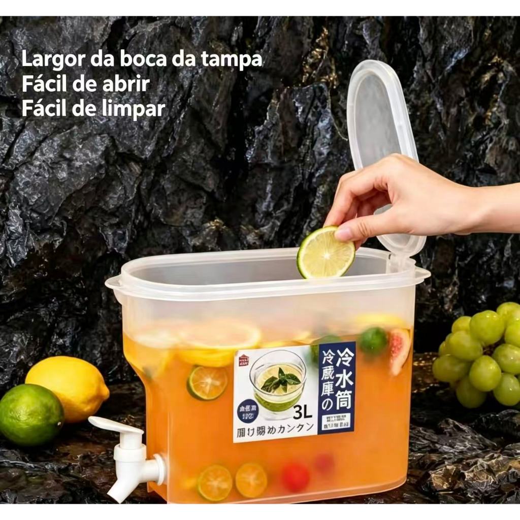 Detalhes do Dispensador de suco de plástico de 3 litros com tampa, próprio para geladeiras, com torneira para diversos sabores de ág