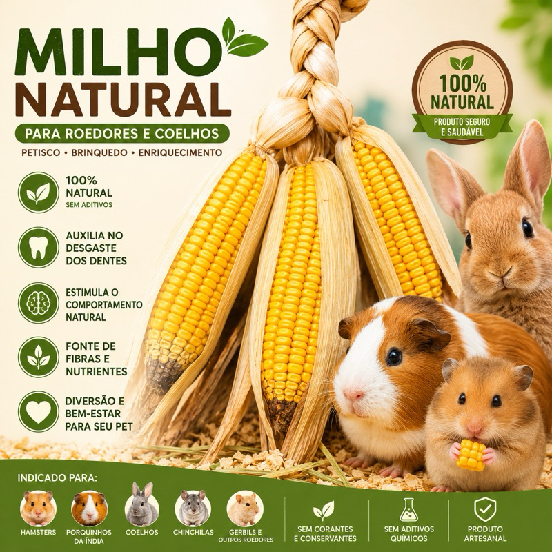 🌽 Milho Natural para Roedores Hamster Coelho Chinchila Petisco