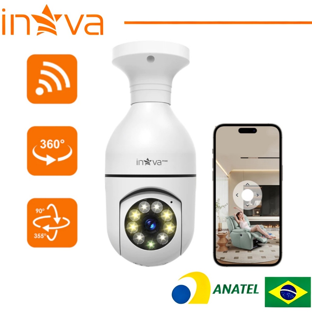 INOVA Câmera segurança a Prova D'água sem fio gira 360 com app ICSEE full HD visão