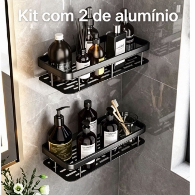 Kit com 2 SUPORTE PARA SHAMPOO PARA USO NO BANHEIRO NA PAREDE de alumínio suporte organizador multiuso
