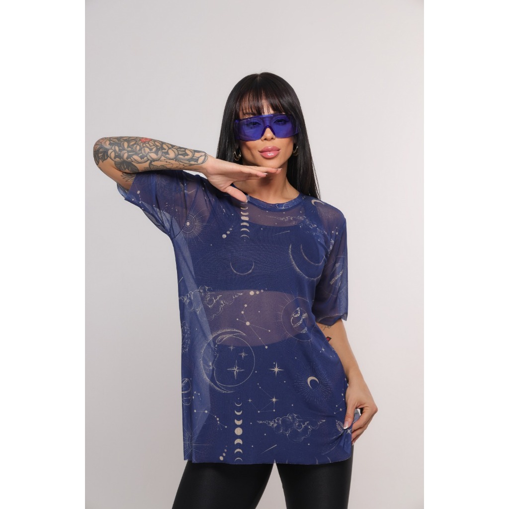 Camisão Blusa Academia Feminina Longa Tapa Bumbum Elegante Confortável Fitness Festa Estampada