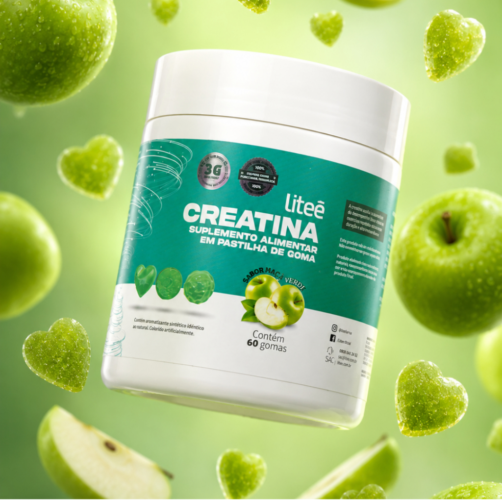 Creatina Gummy Sabor Maçã Verde | 60 gomas Saborosas 3g de Creatina Litee