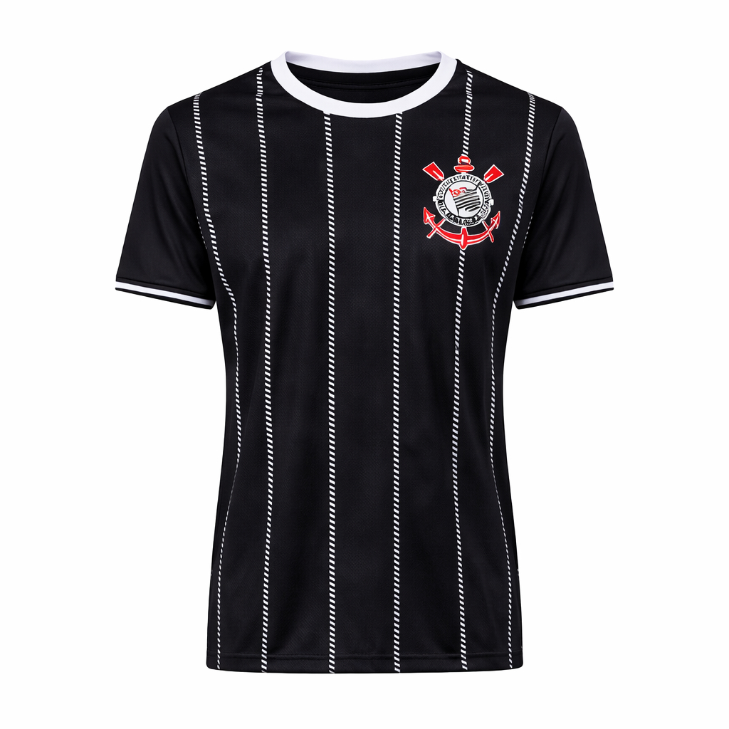 Camisa Corinthians Preta Listrada Masculina Braziline Oficial Torcedor Time Futebol