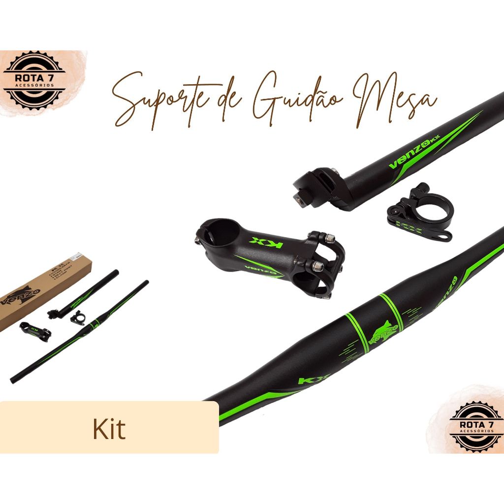 Kit Suporte Guidão Canote Mesa Abraçadeira Blocagem 720MM Verde Preto Bicicleta MTB Bike - Venzo