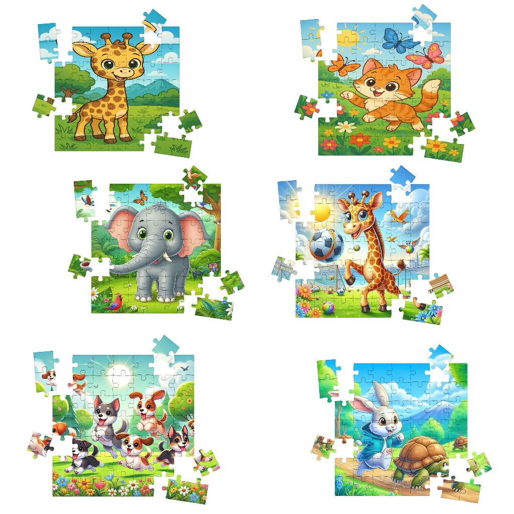 Kit 6 Quebra-cabeças Mdf Infantil Animais - 16 Peças Cada Vários Modelos