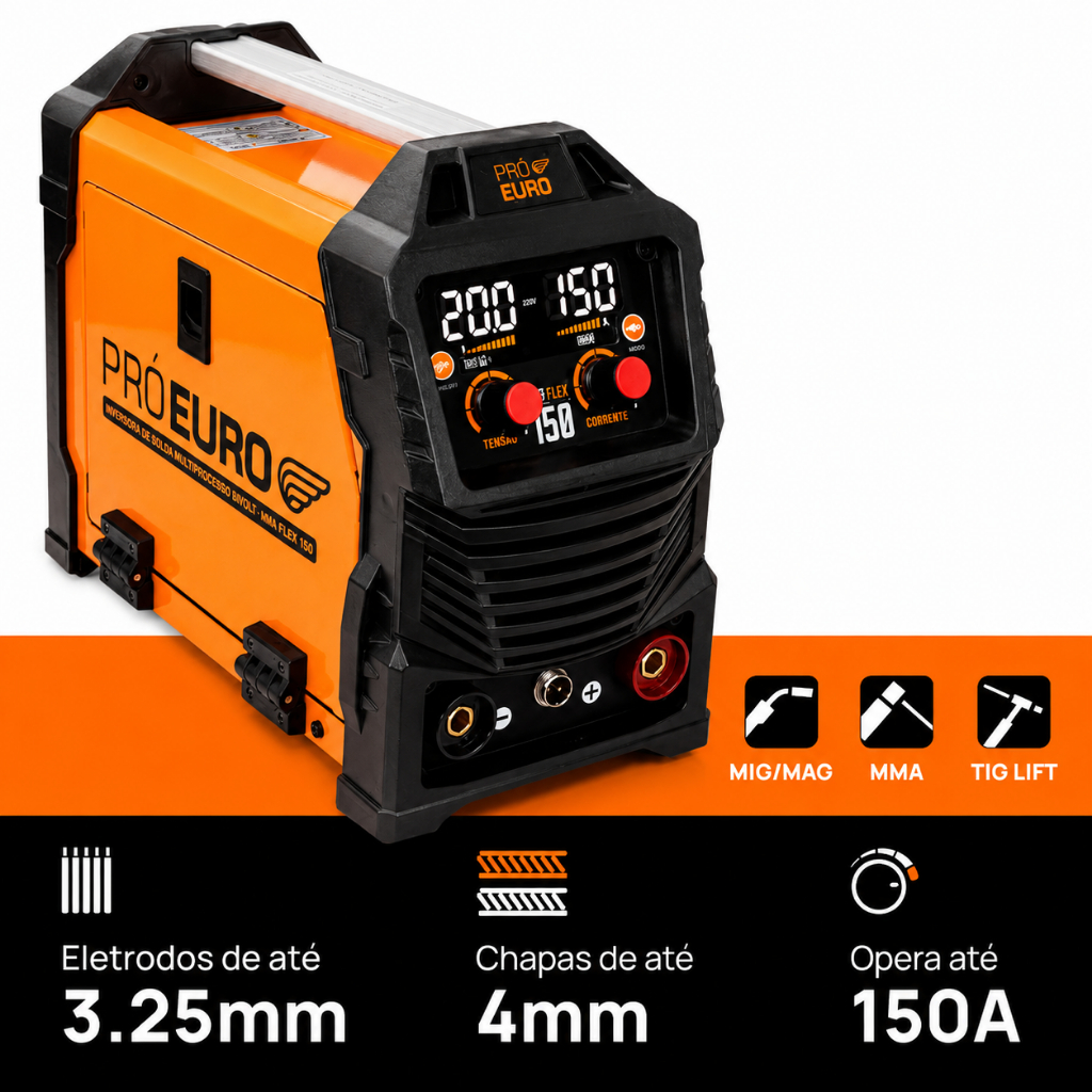 Máquina de Solda Multiprocesso 3 em 1 MIG Flex 150A Bivolt MIG MMA TIG Lift - Pró Euro