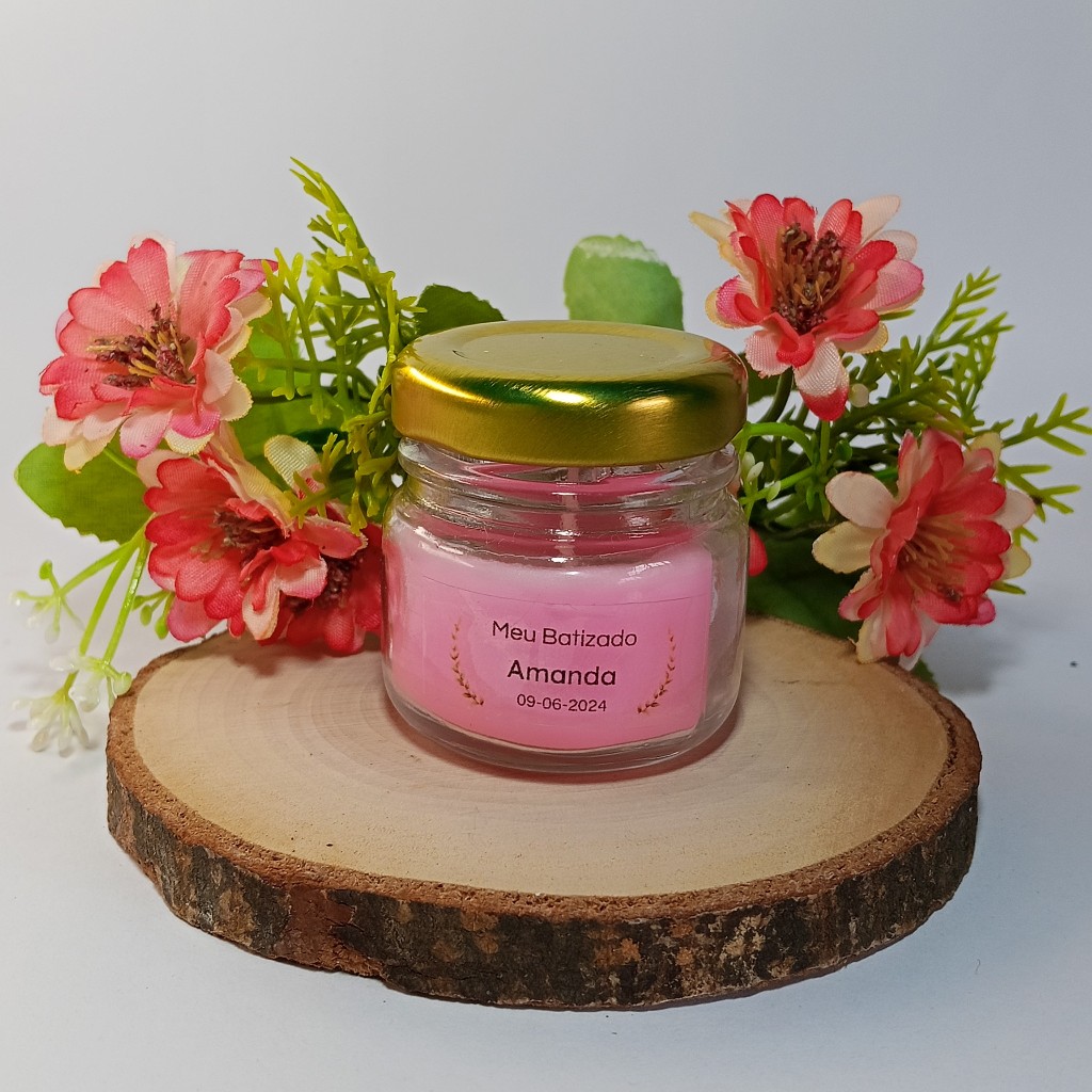 1 Lembrancinha Vela Rosa Perfumada para Batizado, Crisma ou Primeira Comunhão