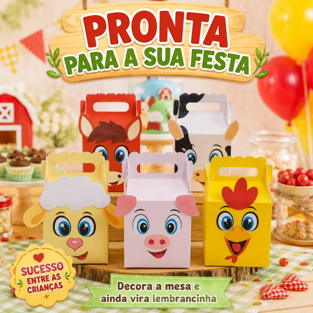 Caixas Maletinha Fazendinha Personalizadas / Lembrancinhas Criativas / Festa de Aniversário / PEGUE E MONTE