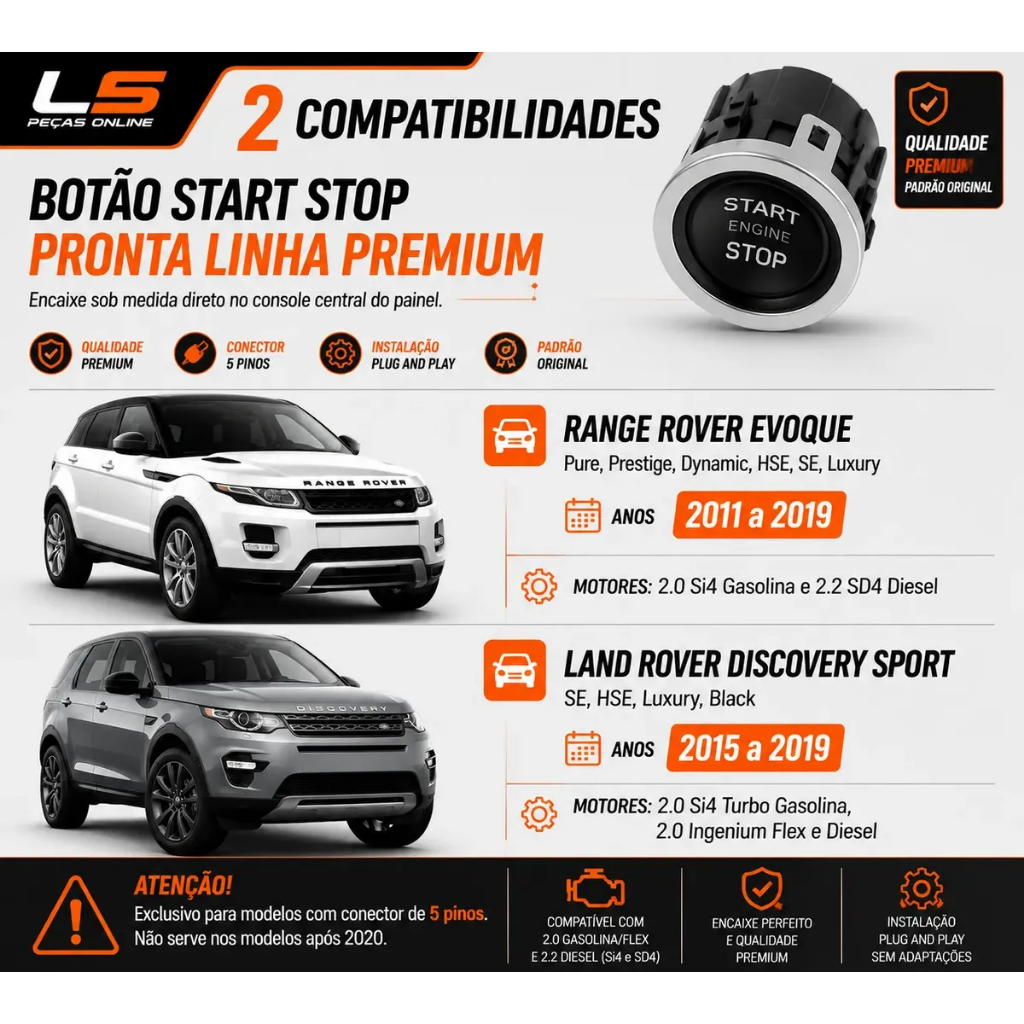 Botão Start Stop Engine Range Rover Evoque 2011 A 2019