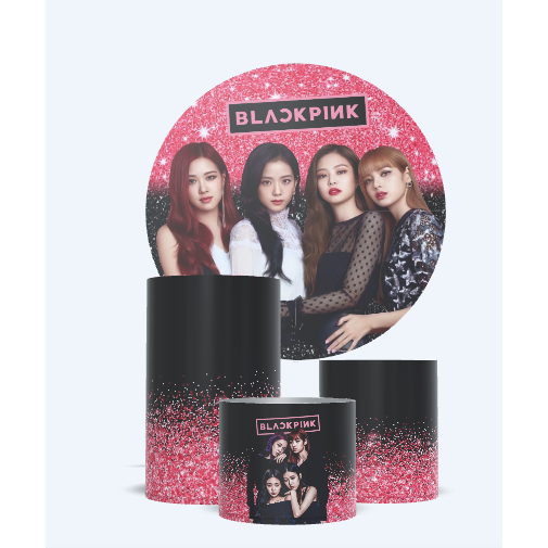 PAINEL DE FESTA KIT 4 PEÇAS REDONDO 150X150 + 3 CAPAS DE CILINDRO EM TECIDO SUBLIMADO BLACK PINK!!