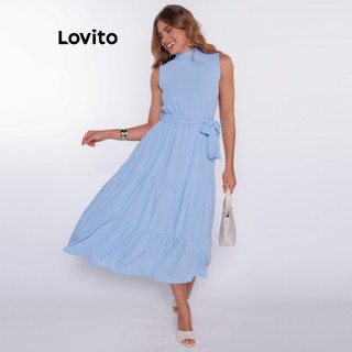 Lovito Vestido Longo com Babados sem Manga DRB603BRL633