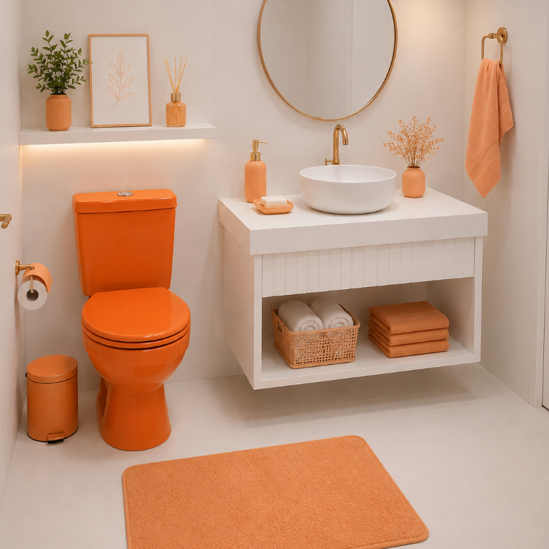 Vaso Sanitário Redondo Araxá Laranja Decor Premium com Caixa Acoplada
