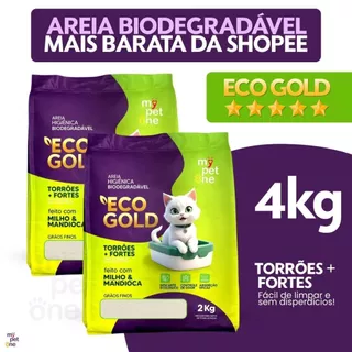 Kit 2 Areia Biodegradável Milho e Mandioca para Gatos Cat Bio Eco Gold Grãos Finos MyPetOne - 4Kg