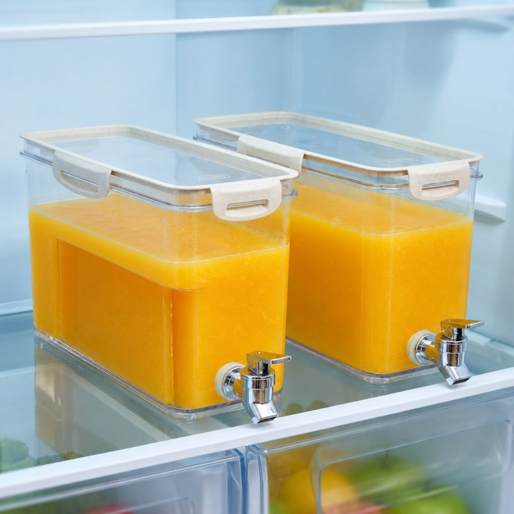 Kit 2 Reservatório Dispenser De Água Para Geladeira 5,85L Com Torneira Suqueira, Bebidas Multiuso